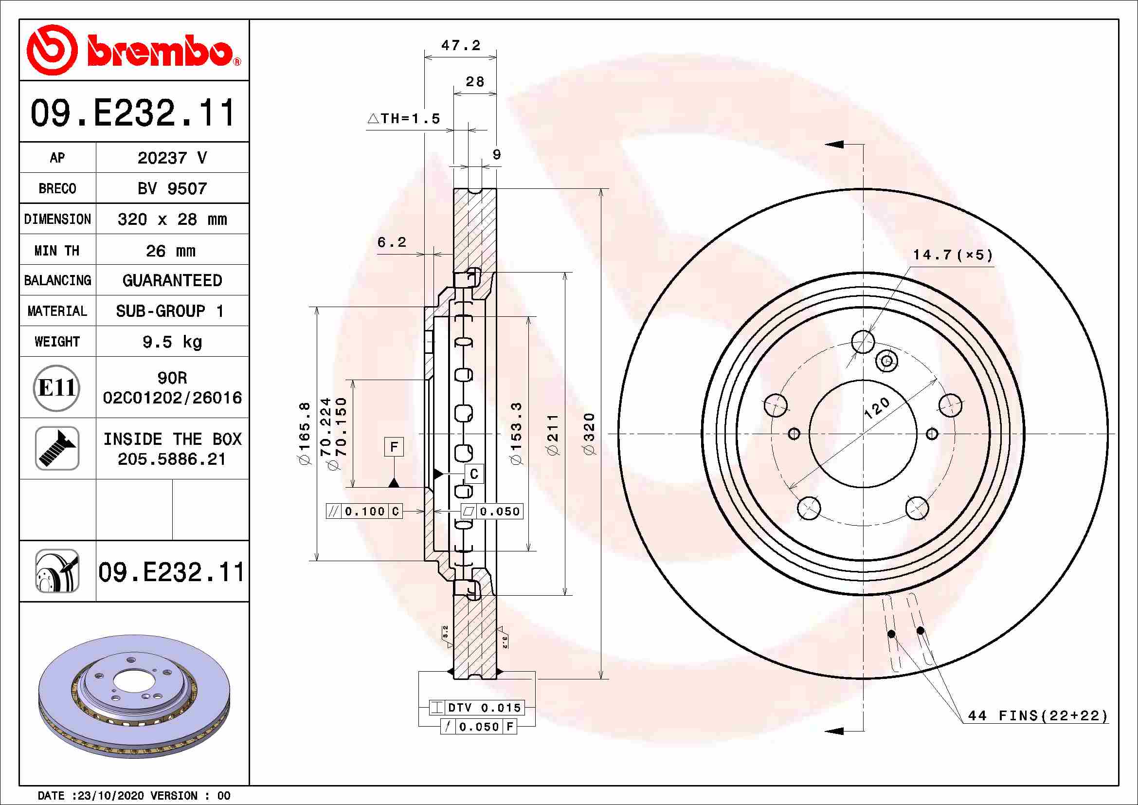 09.e232.11 диск тормозной передний BREMBO 09e23211