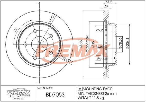 Тормозной диск FREMAX BD-7053