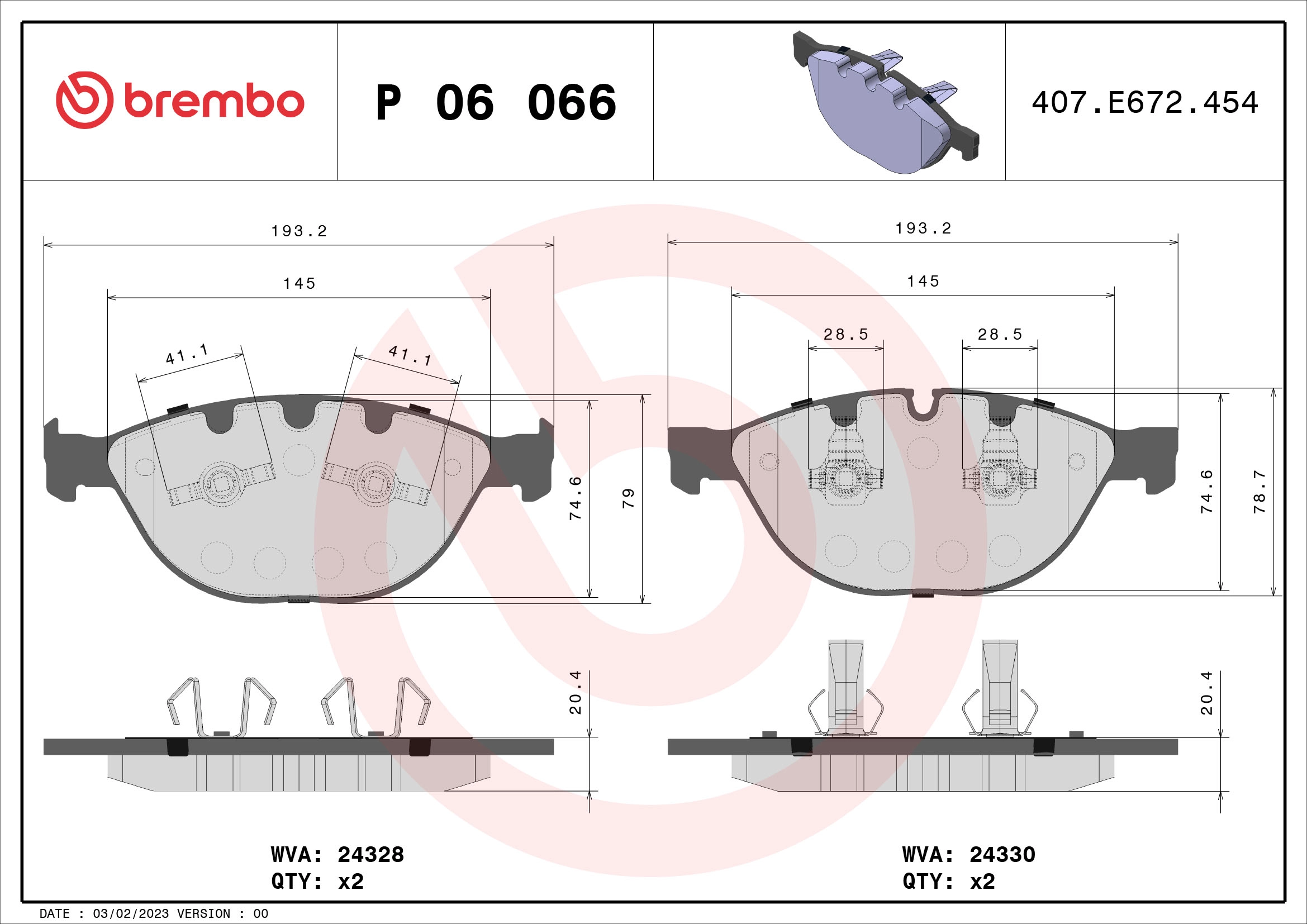 Комплект тормозных колодок дисковый тормоз BREMBO P 06 066