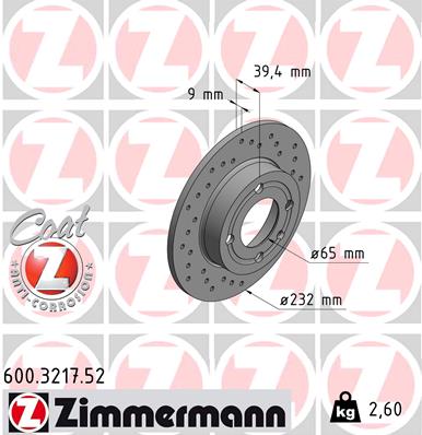 Тормозной диск ZIMMERMANN 600.3217.52