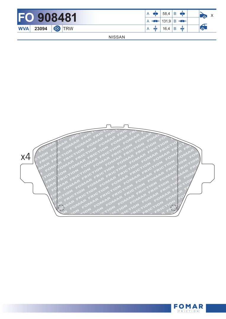 Комплект тормозных колодок дисковый тормоз FOMAR FRICTION FO 908481