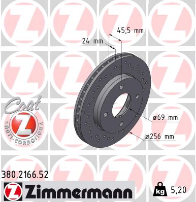 Тормозной диск ZIMMERMANN 380.2166.52