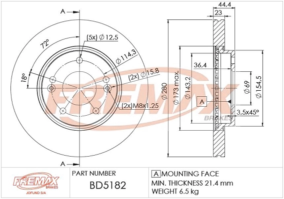 Тормозной диск FREMAX BD5182