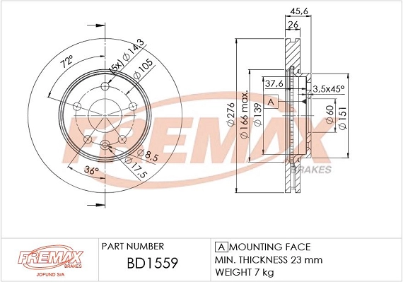 Тормозной диск FREMAX BD1559
