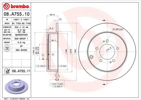 Тормозной диск BREMBO 08.A755.10