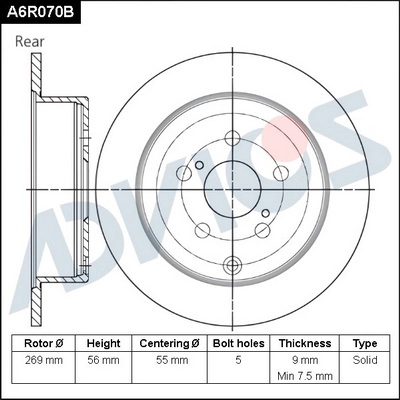 Тормозной диск ADVICS A6R070B
