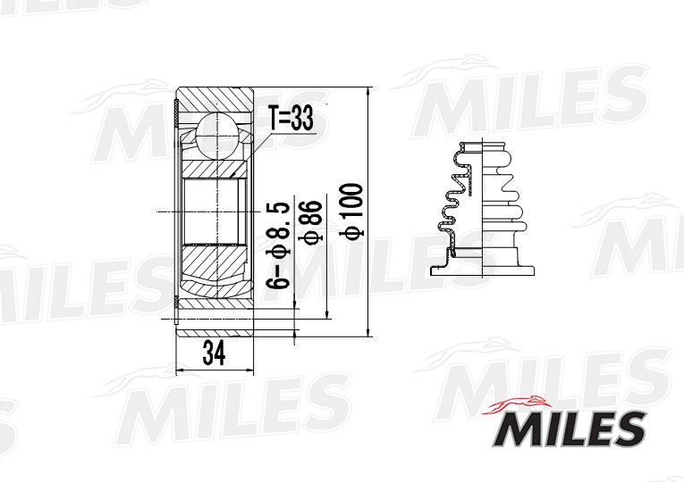 Шарнирный комплект приводной вал MILES GA10009