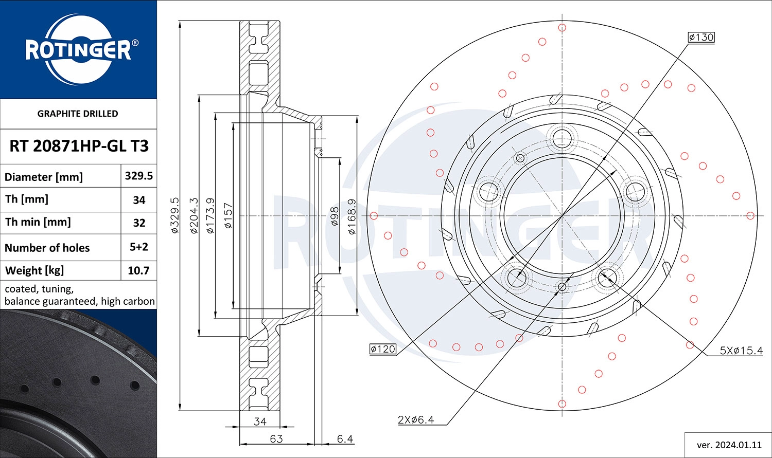 Тормозной диск ROTINGER RT 20871HP-GL T3