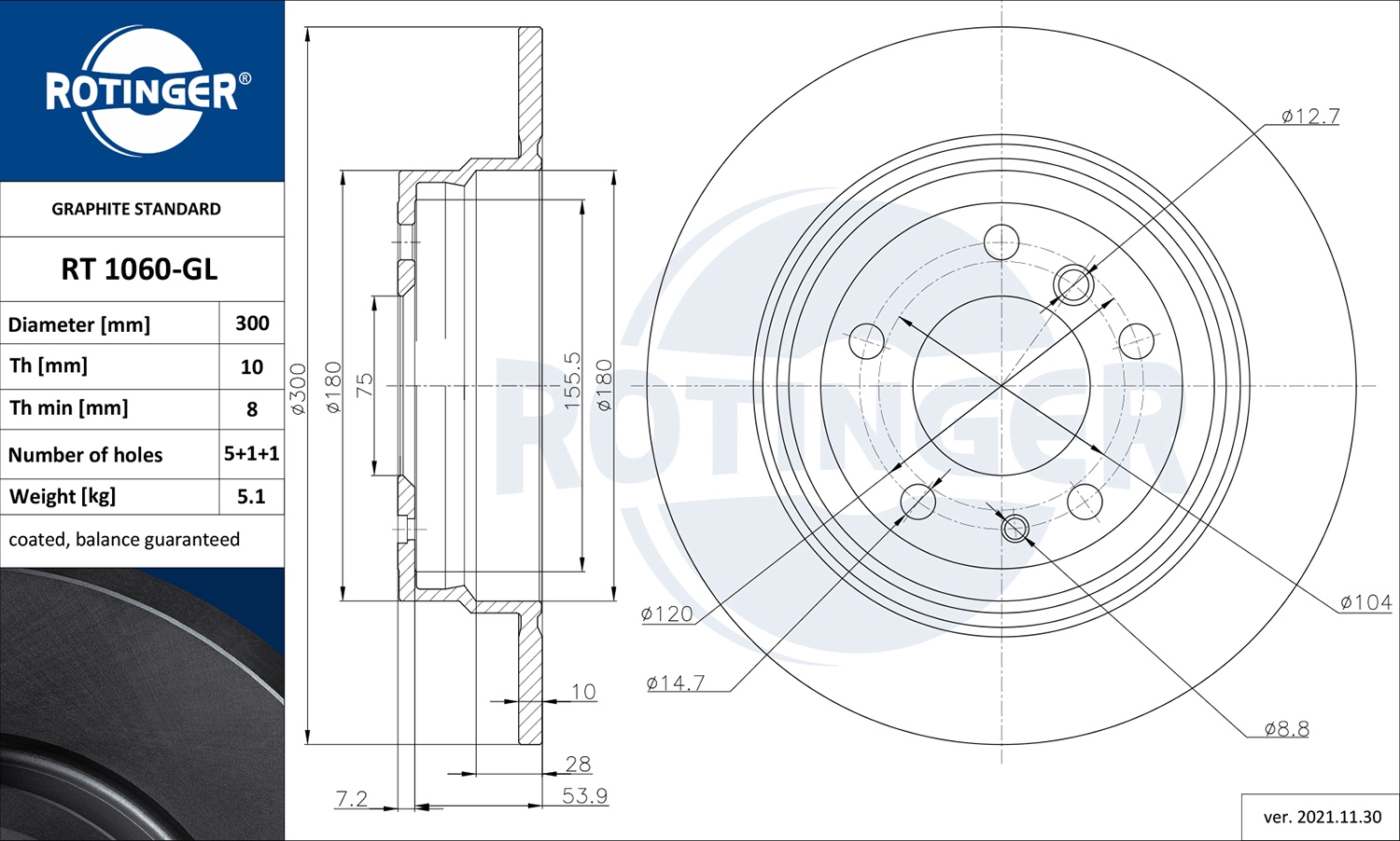 Тормозной диск ROTINGER RT 1060-GL