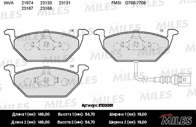 Комплект тормозных колодок дисковый тормоз MILES E100061