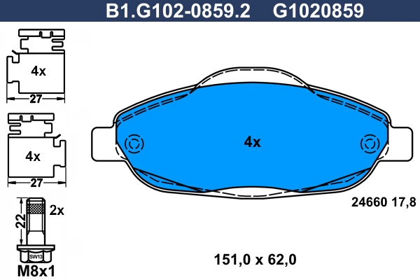 Комплект тормозных колодок дисковый тормоз GALFER B1.G102-0859.2