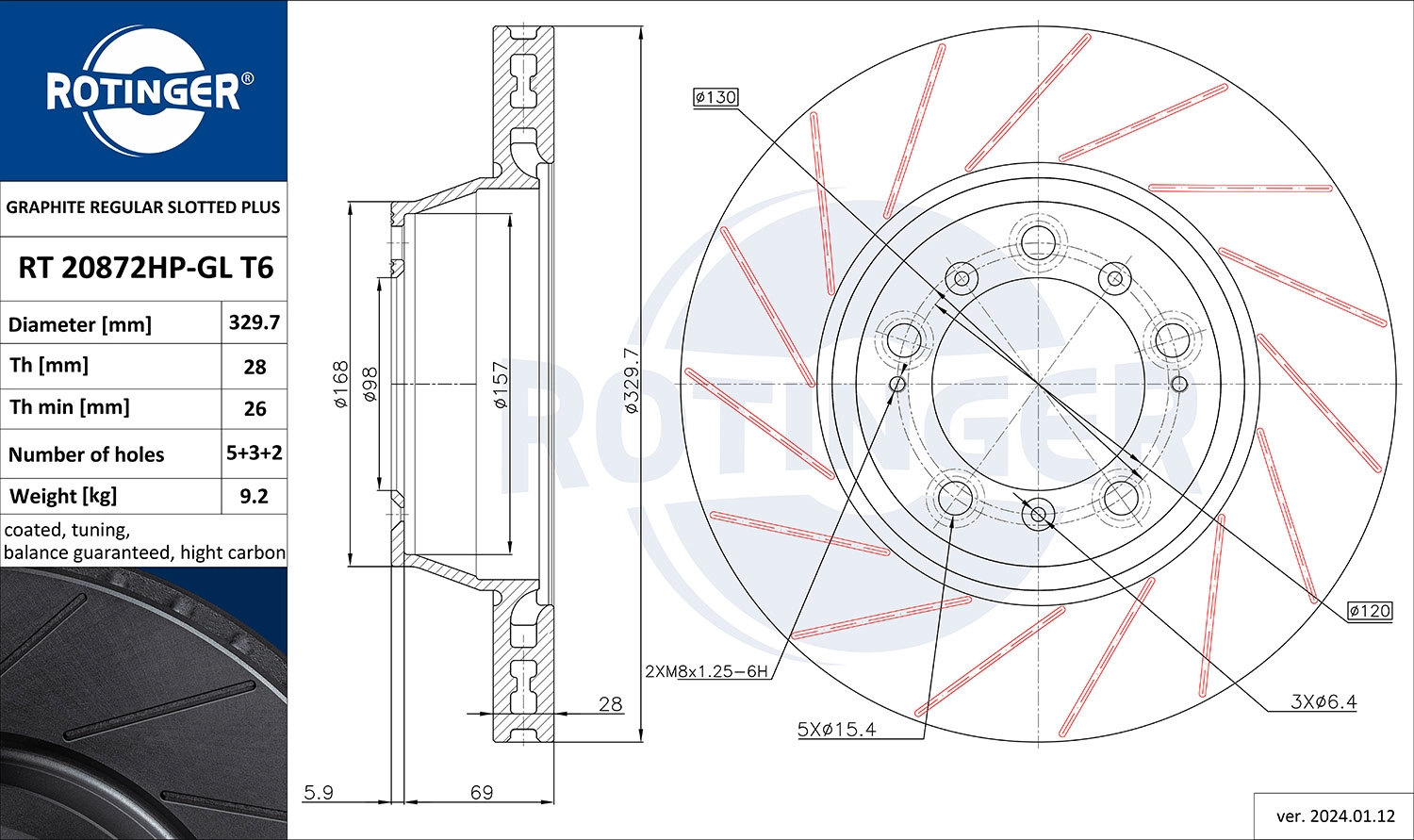 Тормозной диск ROTINGER RT 20872HP-GL T6