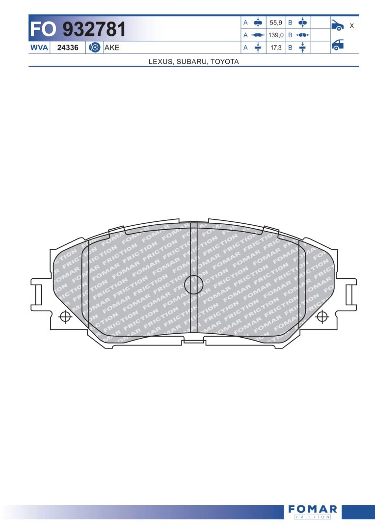 Комплект тормозных колодок дисковый тормоз FOMAR FRICTION FO 932781