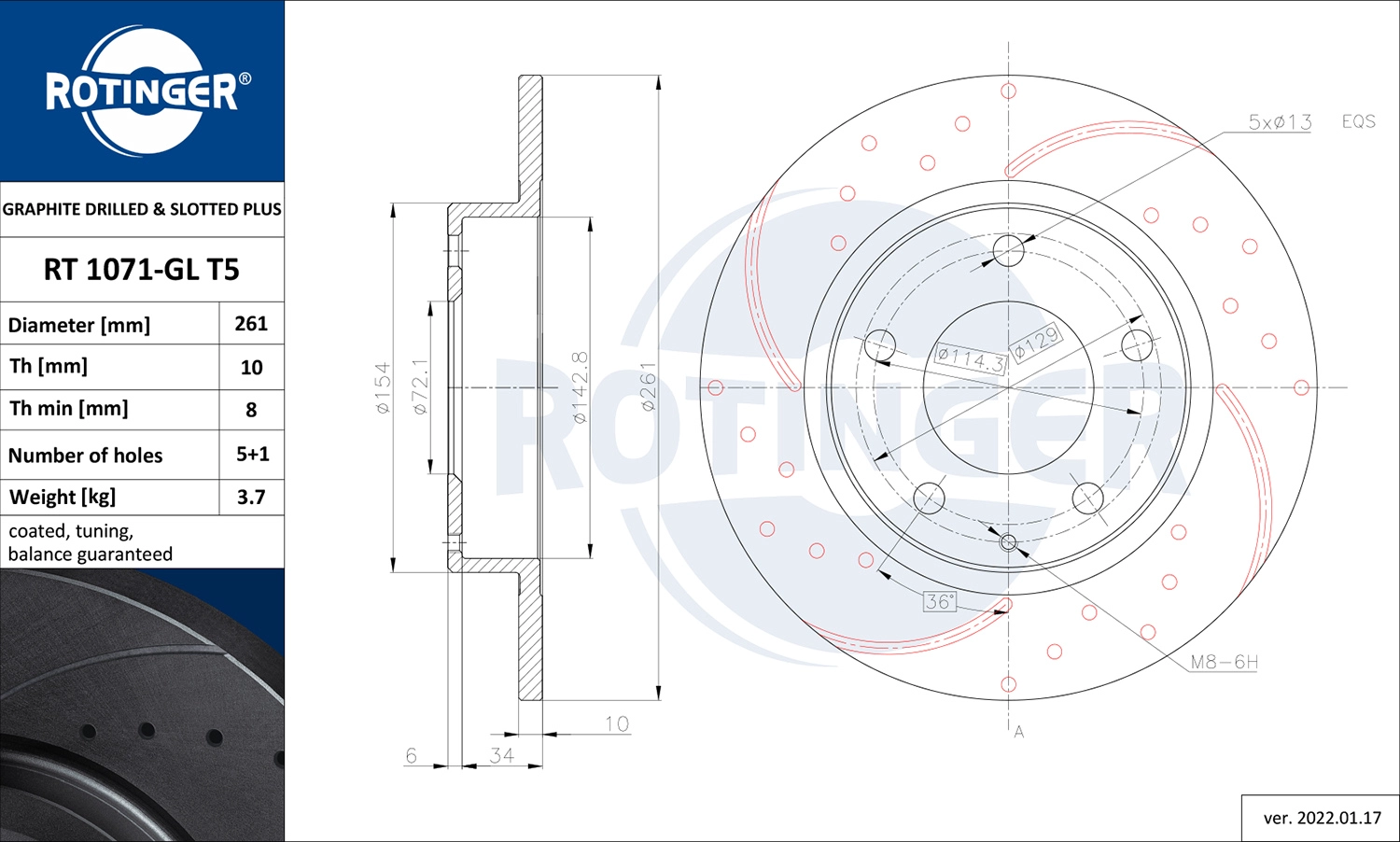 Тормозной диск ROTINGER RT 1071-GL T5