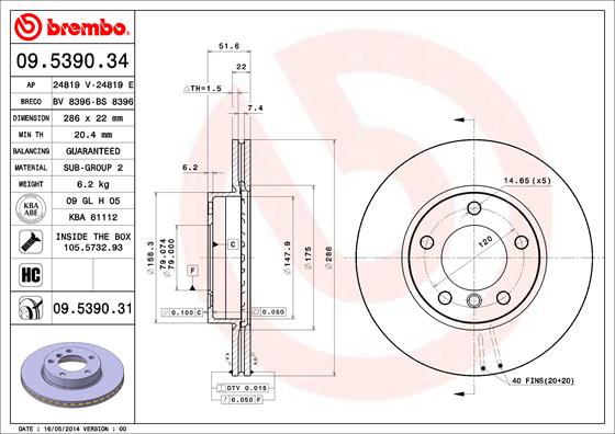 Тормозной диск BREMBO 09.5390.34