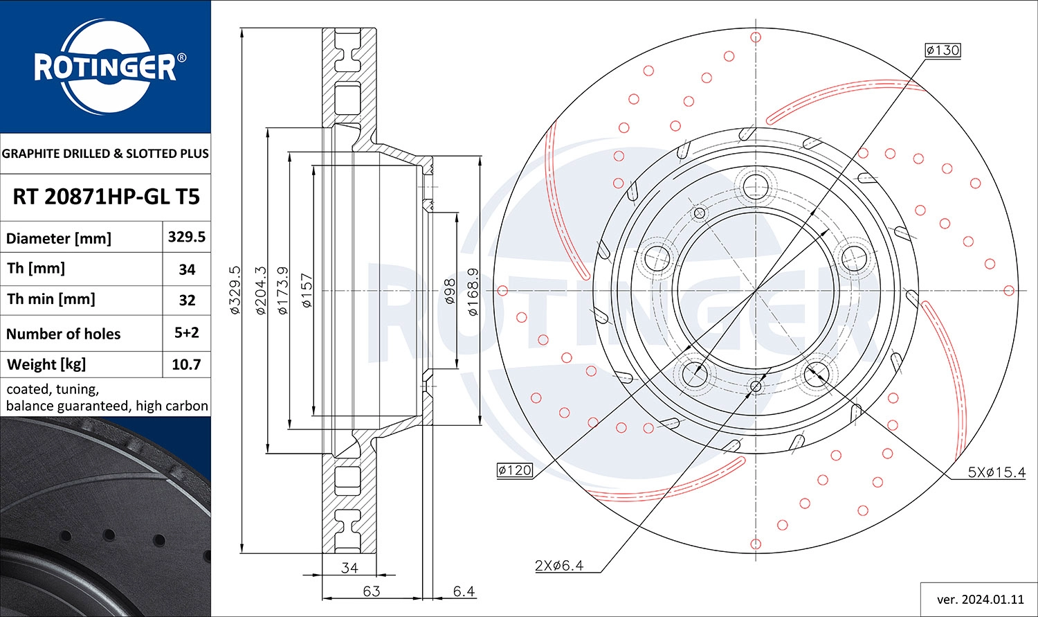 Тормозной диск ROTINGER RT 20871HP-GL T5