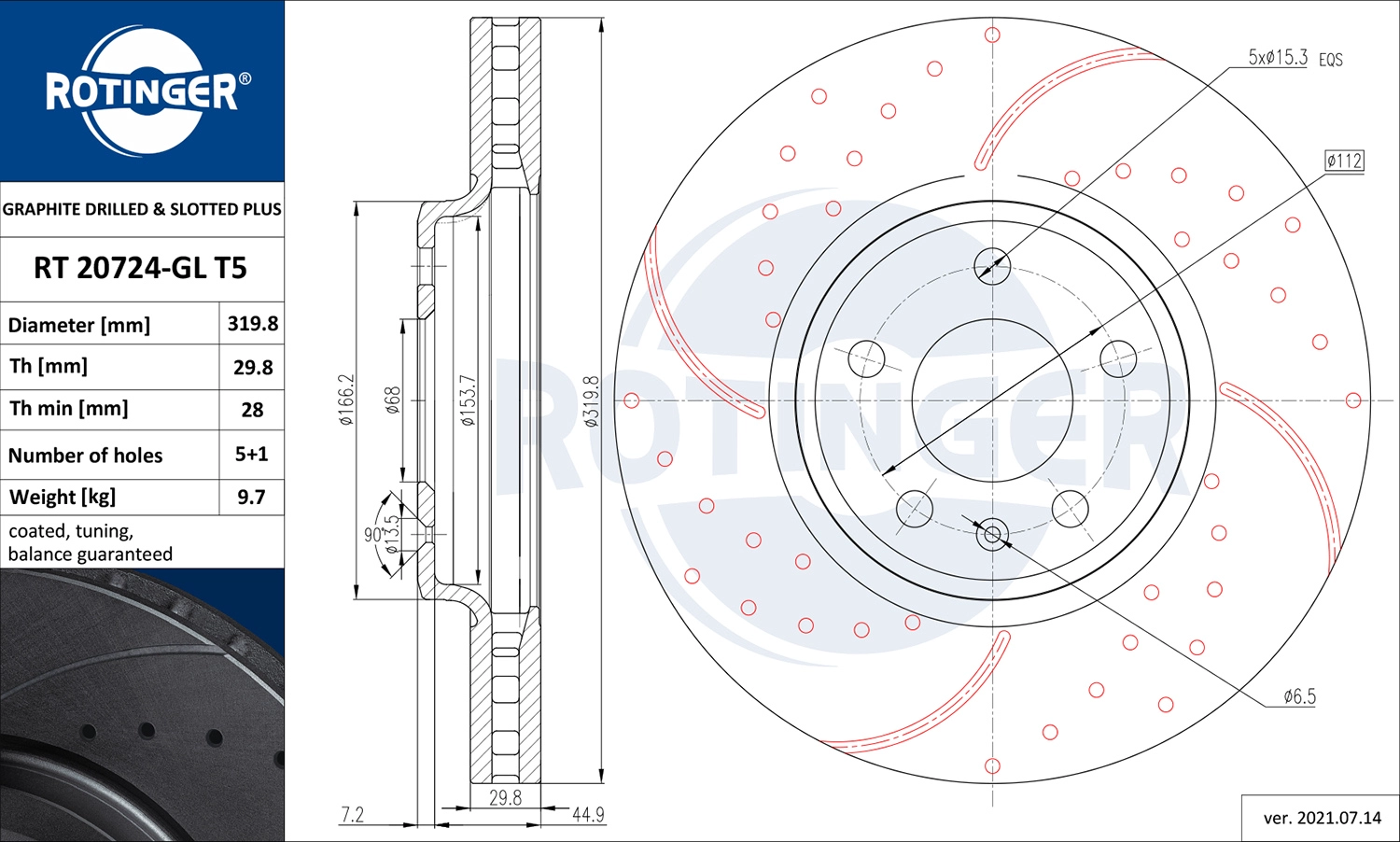Тормозной диск ROTINGER RT 20724-GL T5
