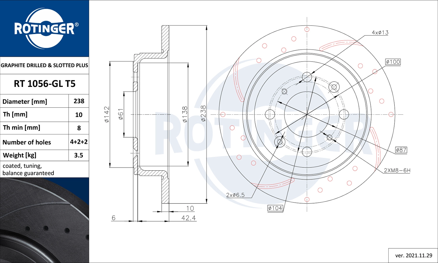 Тормозной диск ROTINGER RT1056GLT5