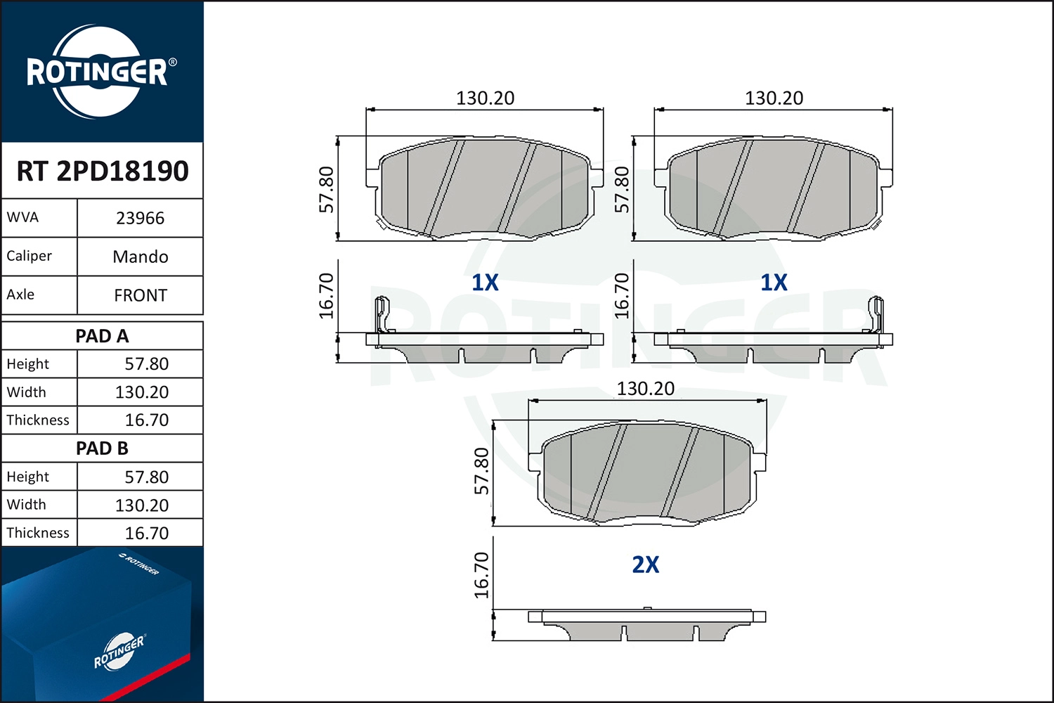 Комплект тормозных колодок дисковый тормоз ROTINGER RT 2PD18190