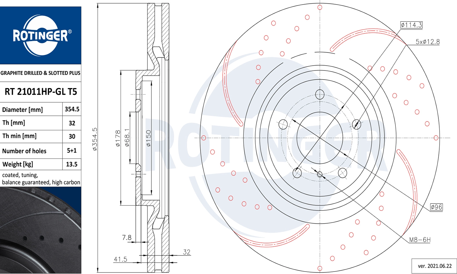 Тормозной диск ROTINGER RT 21011HP-GL T5
