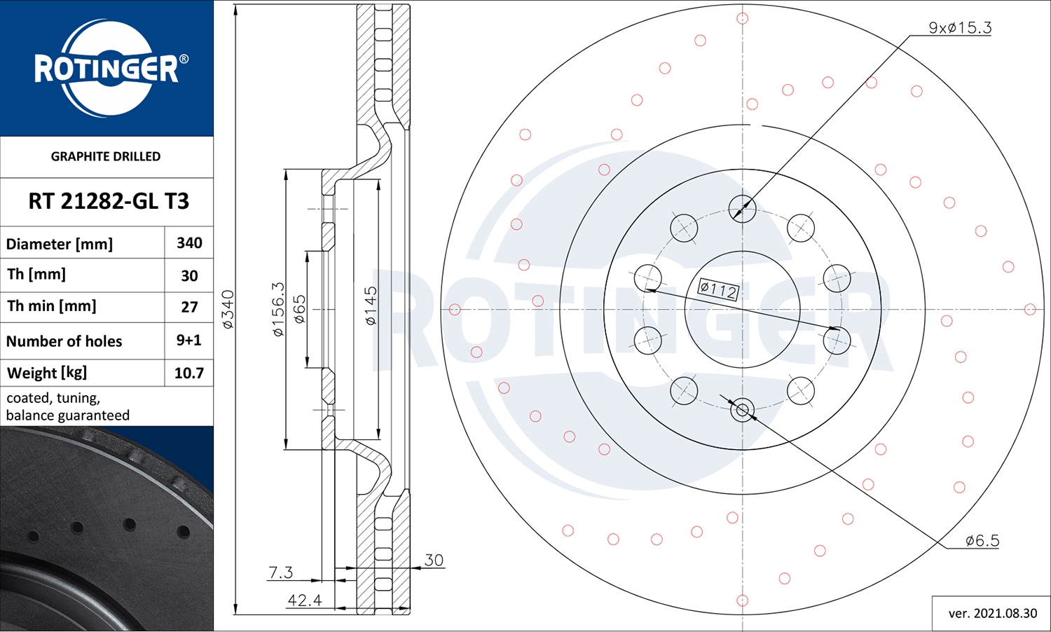Тормозной диск ROTINGER RT 21282-GL T3