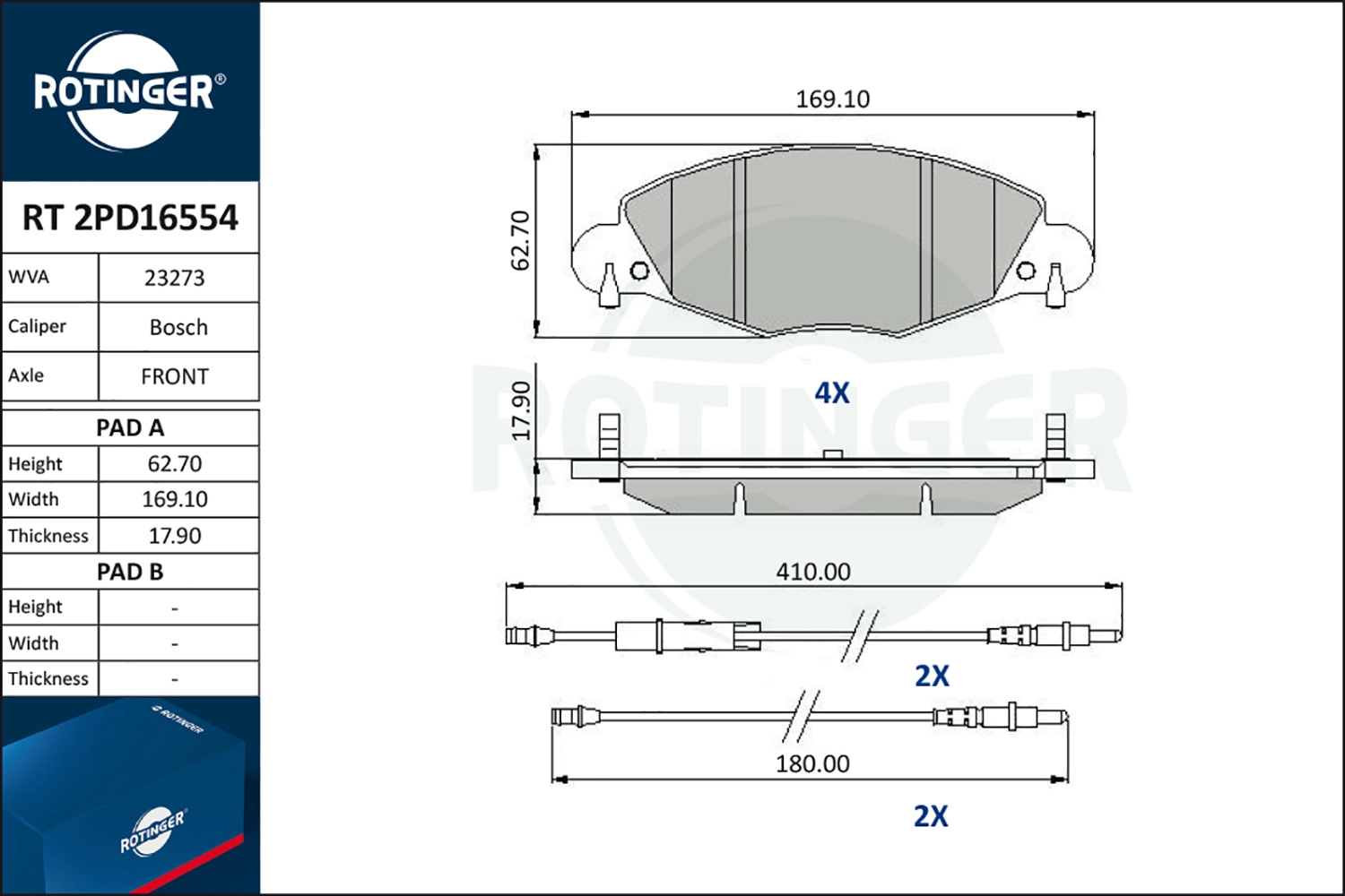 Комплект тормозных колодок дисковый тормоз ROTINGER RT 2PD16554