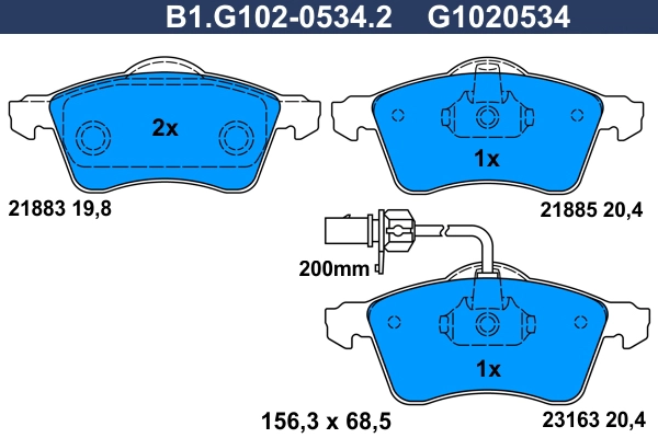 Комплект тормозных колодок дисковый тормоз GALFER B1.G102-0534.2