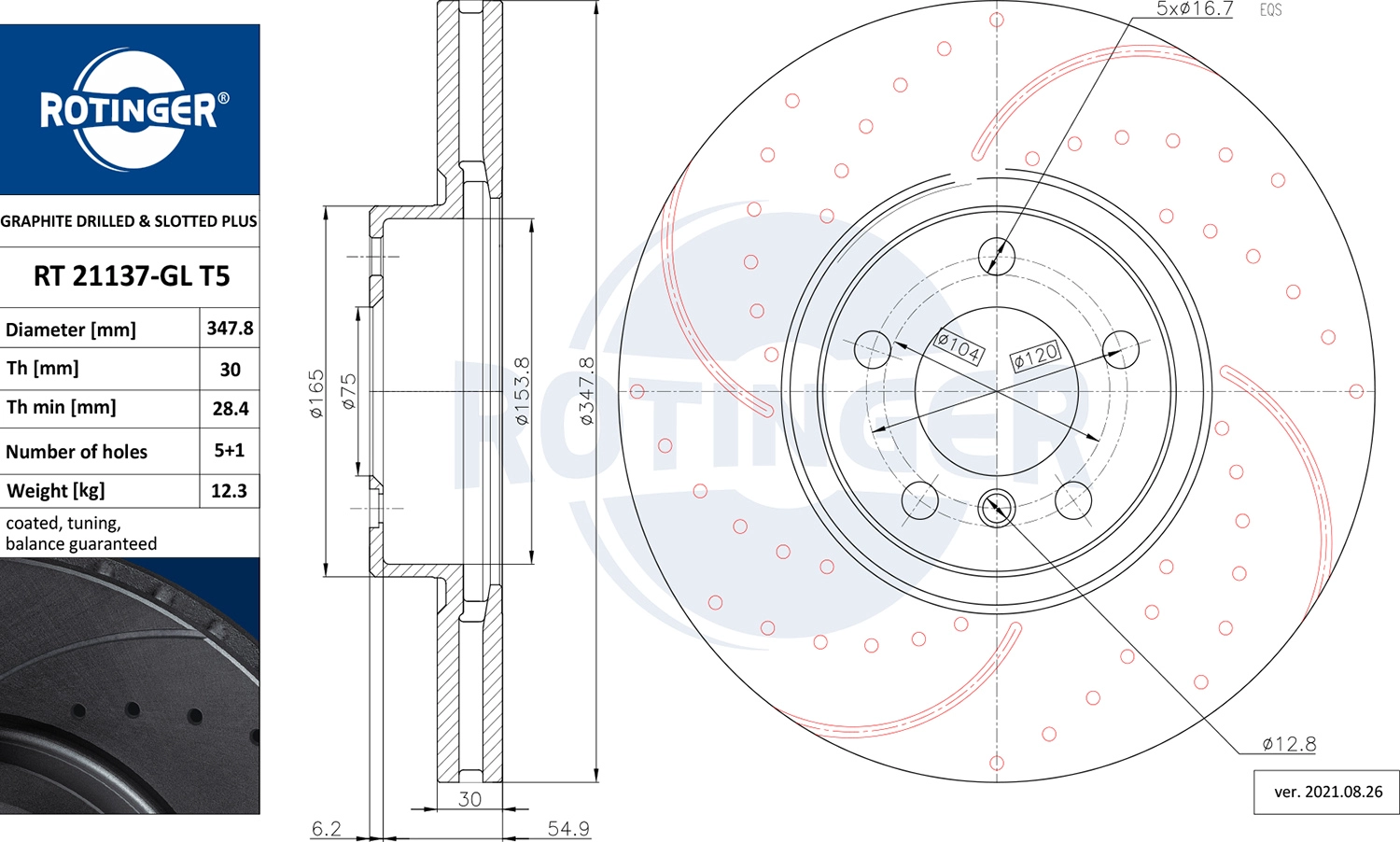 Тормозной диск ROTINGER RT 21137-GL T5