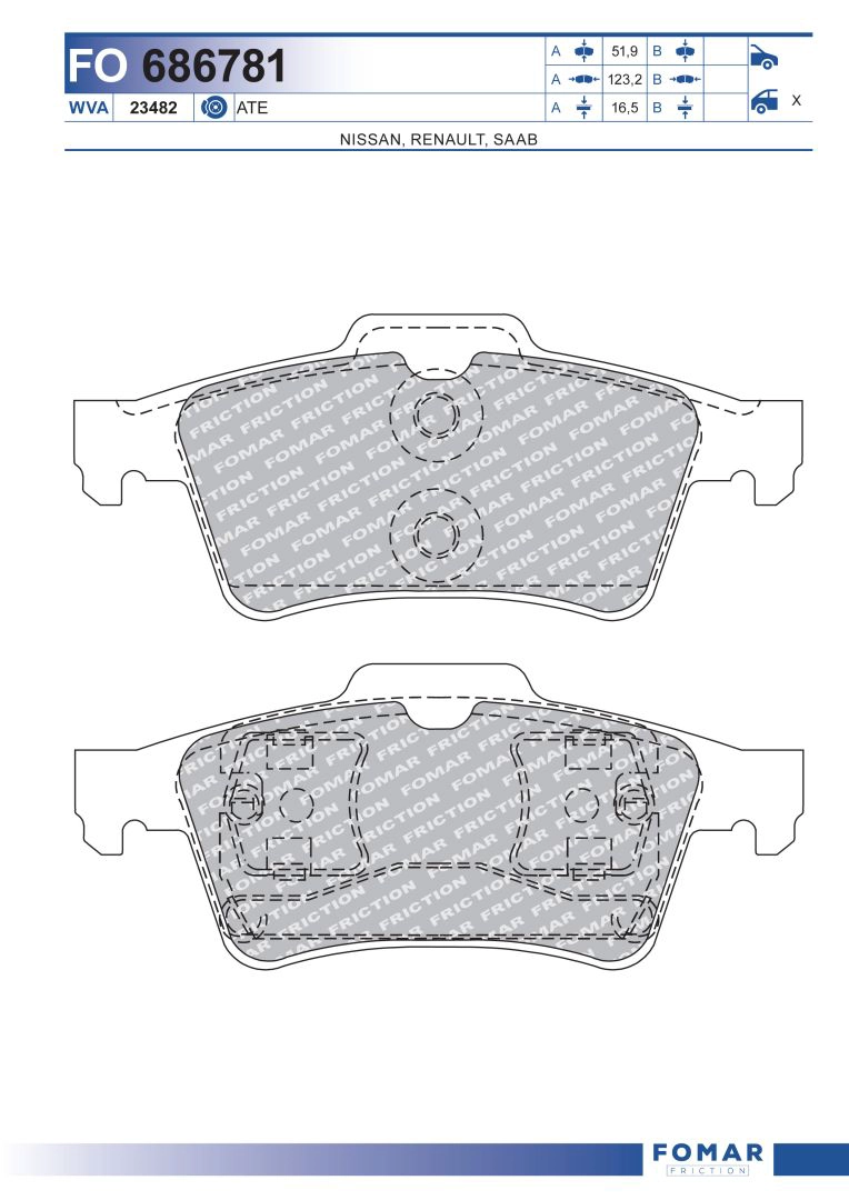 Комплект тормозных колодок дисковый тормоз FOMAR FRICTION FO 686781