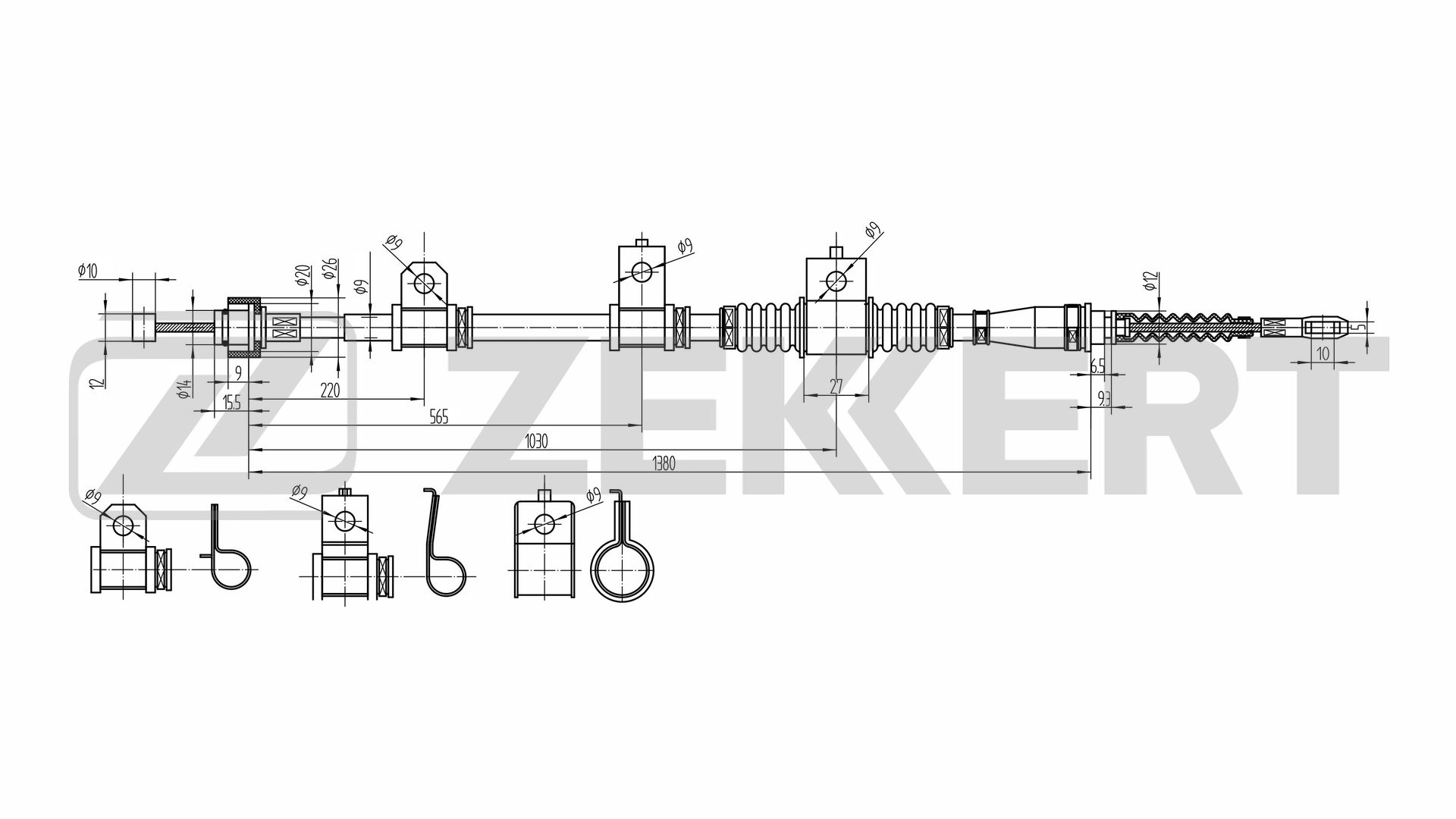 Тросик cтояночный тормоз ZEKKERT BZ1035