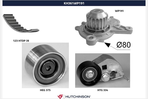 Водяной насос + комплект зубчатого ремня HUTCHINSON KH 361WP191