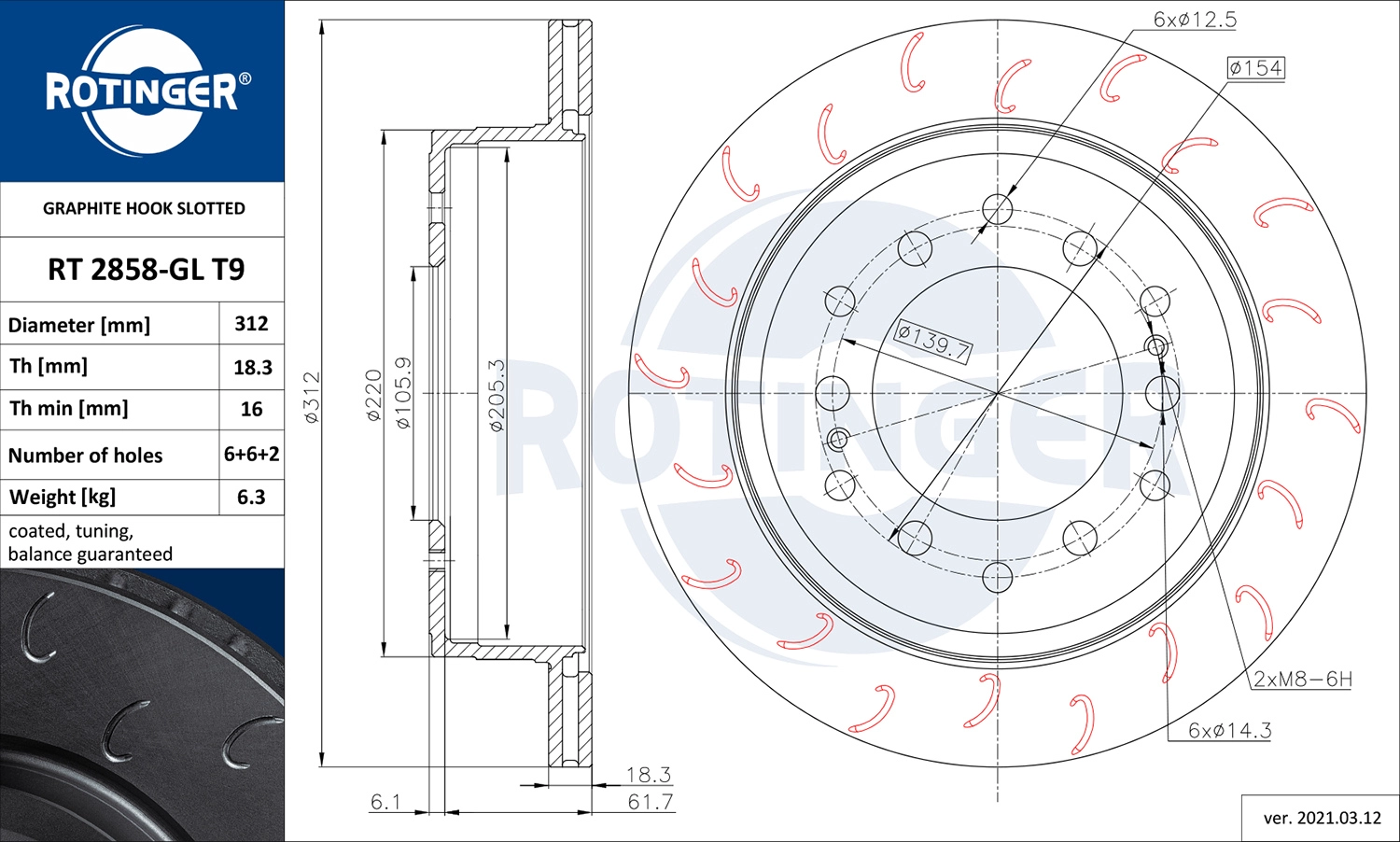 Тормозной диск ROTINGER RT 2858-GL T9