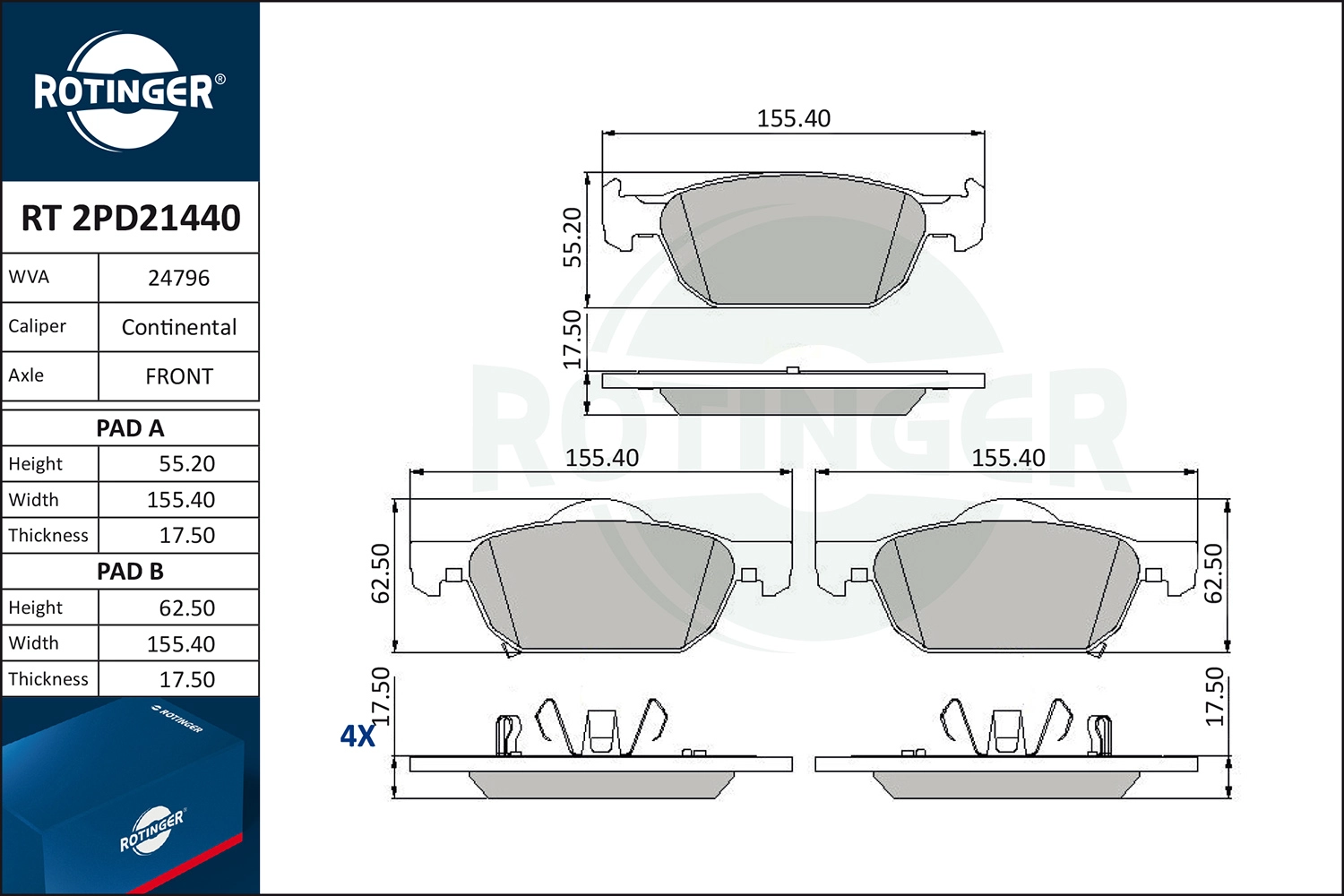 Комплект тормозных колодок дисковый тормоз ROTINGER RT 2PD21440