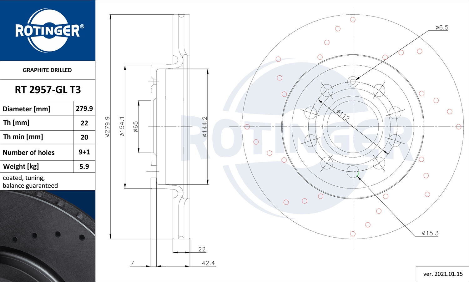 Тормозной диск ROTINGER RT 2957-GL T3
