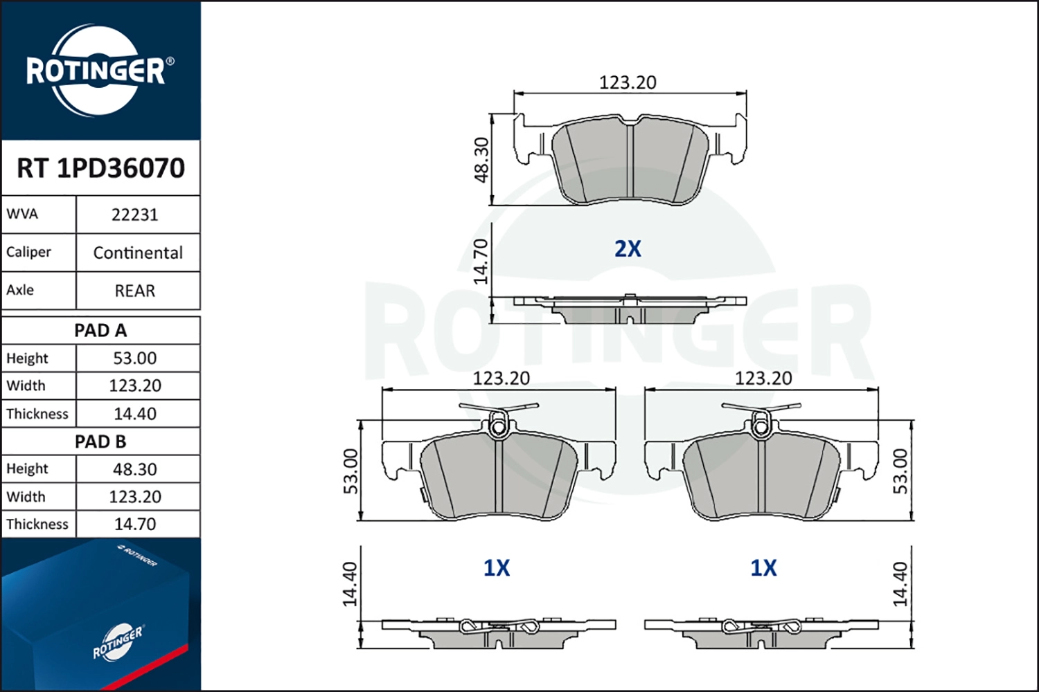 Комплект тормозных колодок дисковый тормоз ROTINGER RT 1PD36070