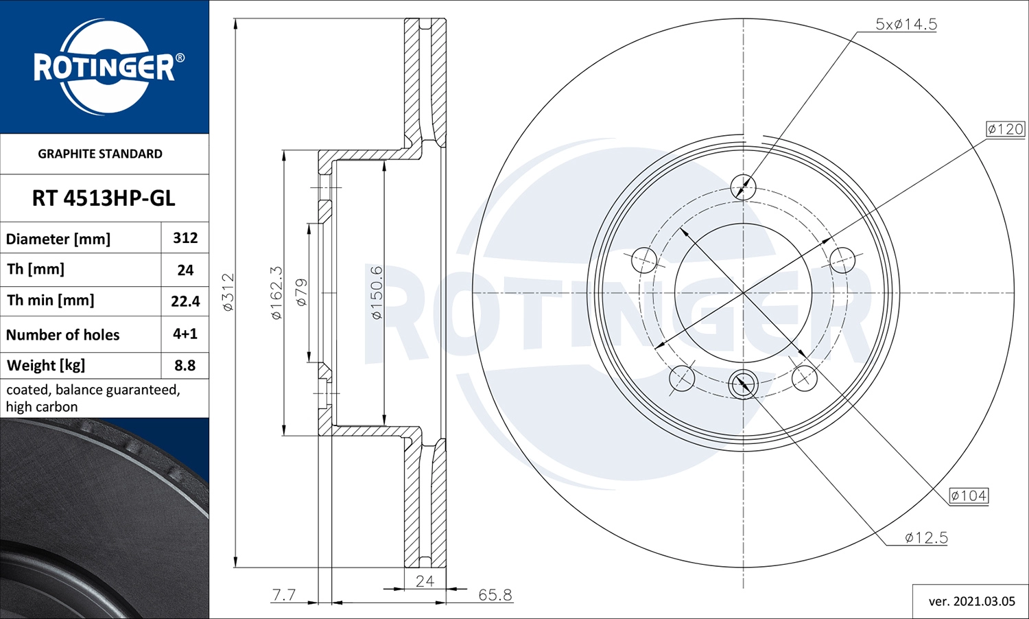 Тормозной диск ROTINGER RT 4513HP-GL