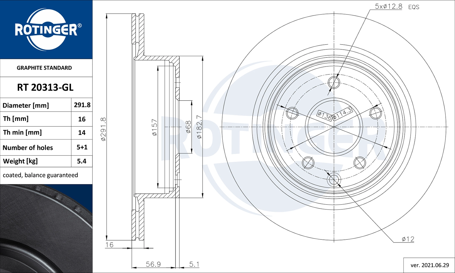 Тормозной диск ROTINGER RT 20313-GL