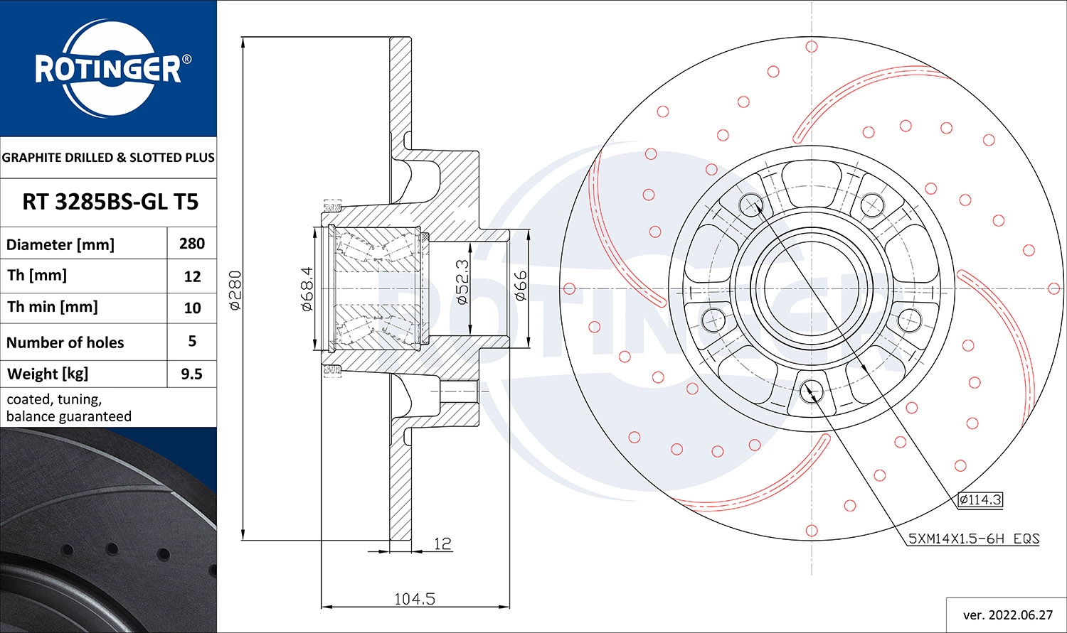 Тормозной диск ROTINGER RT 3285BS-GL T5