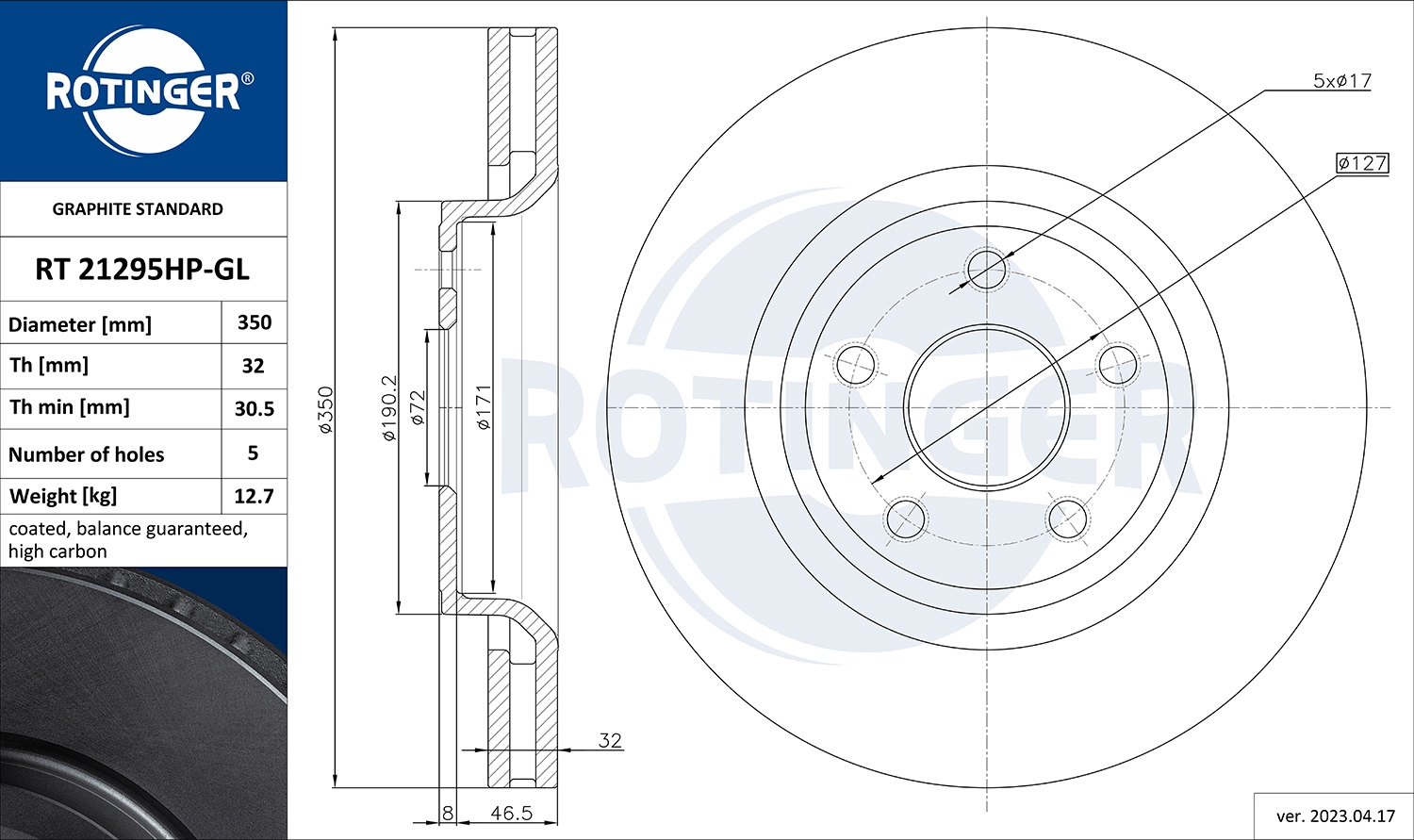 Тормозной диск ROTINGER RT 21295HP-GL