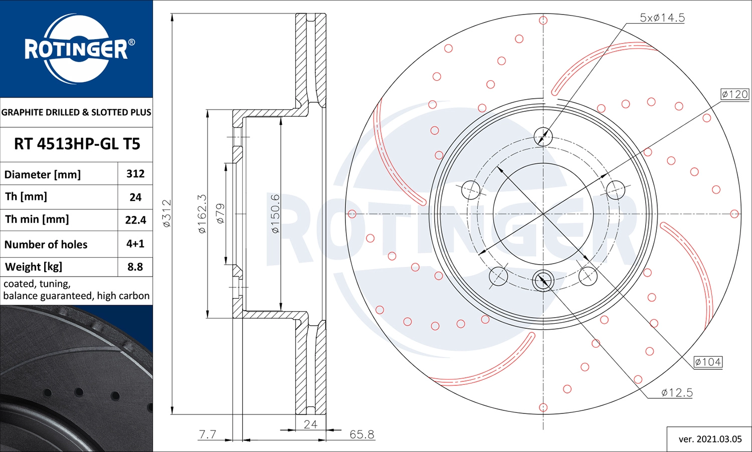 Тормозной диск ROTINGER RT 4513HP-GL T5