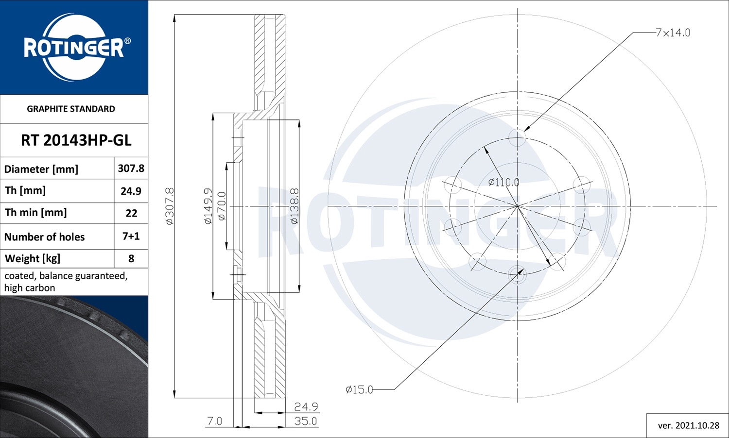 Тормозной диск ROTINGER RT 20143HP-GL