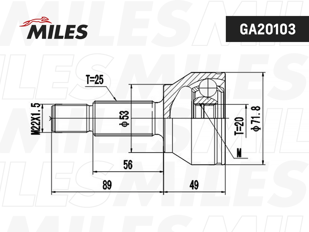 Шарнирный комплект приводной вал MILES GA20103