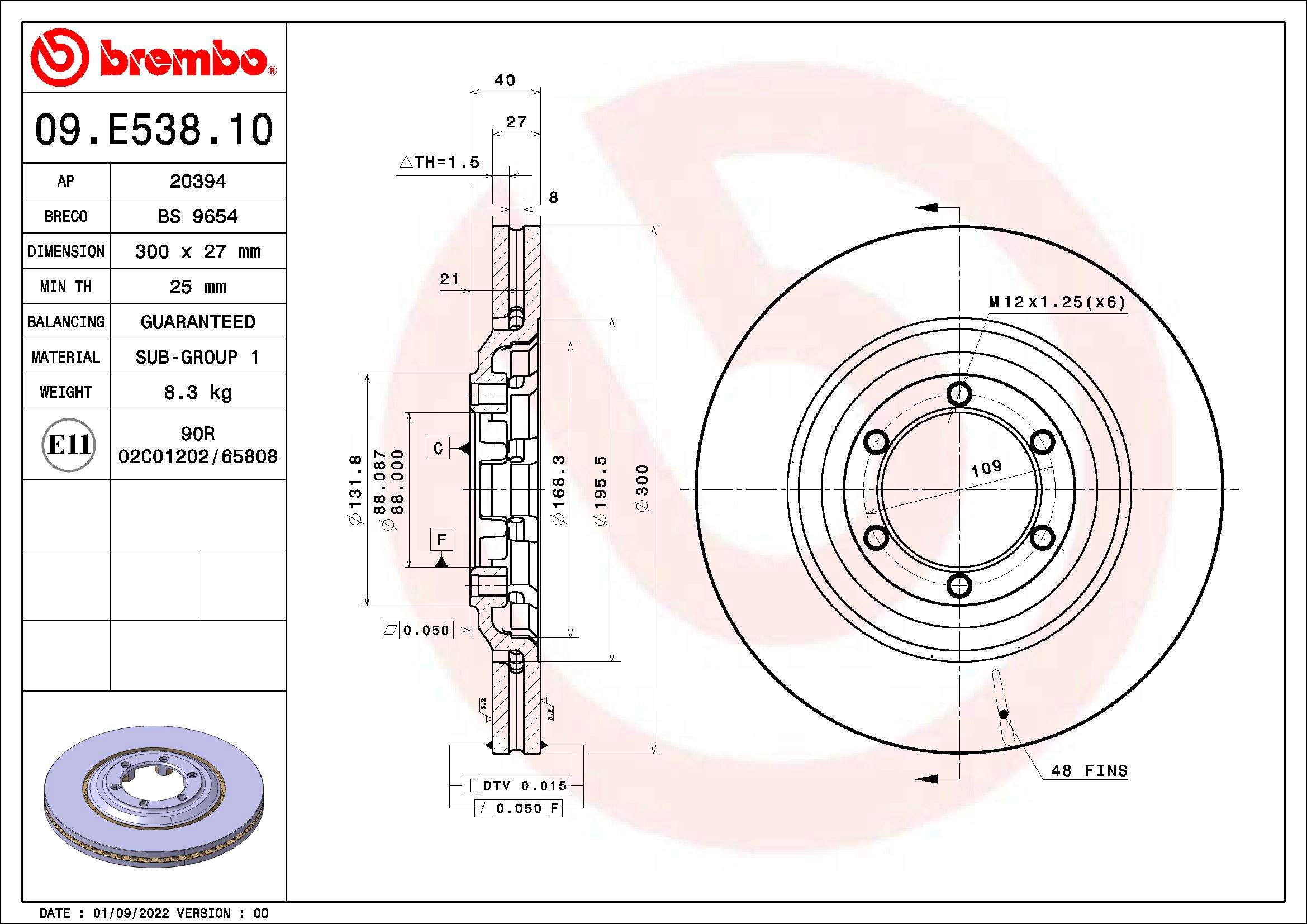 Тормозной диск BREMBO 09.E538.10