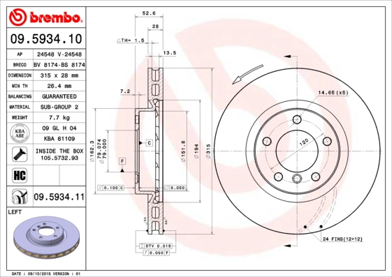 Тормозной диск prime line - uv coated BREMBO 09.5934.11
