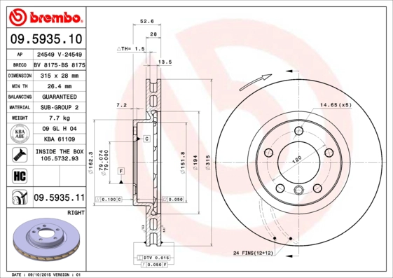 Тормозной диск prime line - uv coated BREMBO 09.5935.11