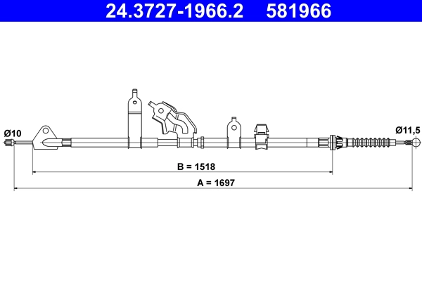 Тросик cтояночный тормоз ATE 24.3727-1966.2