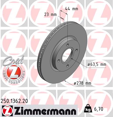 Тормозной диск coat z ZIMMERMANN 250.1362.20