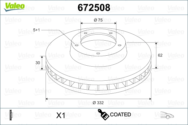 Тормозной диск coated VALEO 672508