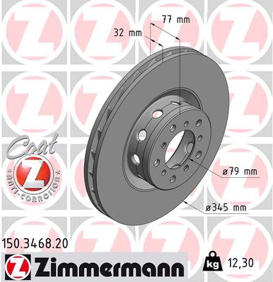 Диск тормозной bmw e39 m5 4.9 98-03 пер вент l 345x32 ZIMMERMANN 150.3468.20