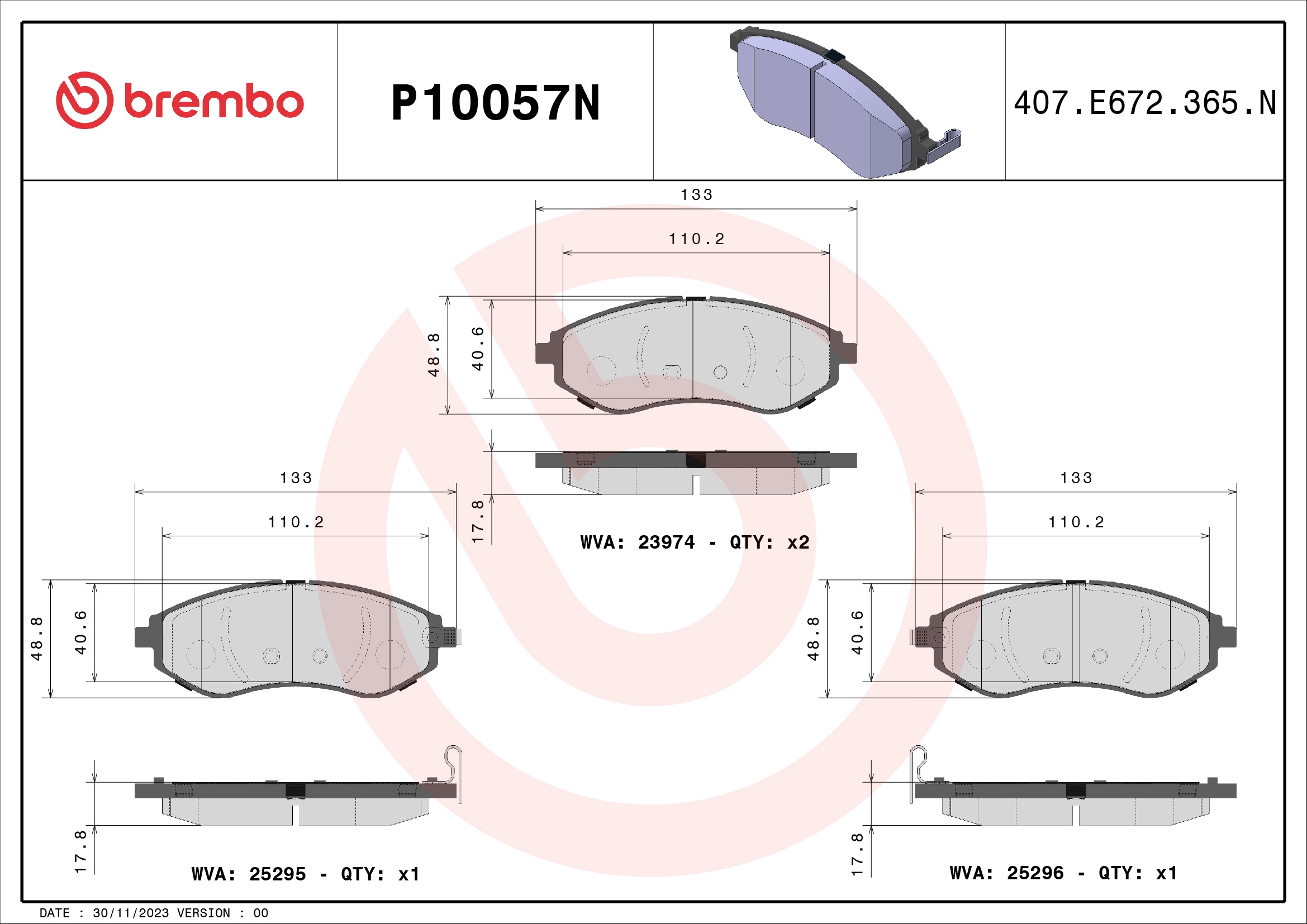 Тормозные колодки BREMBO P10057N